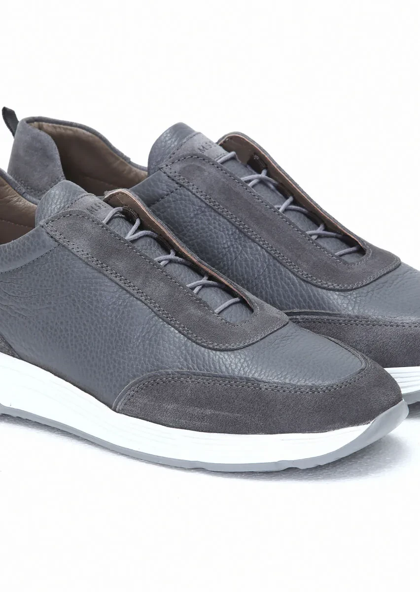 Grey Leather Sneaker - 3