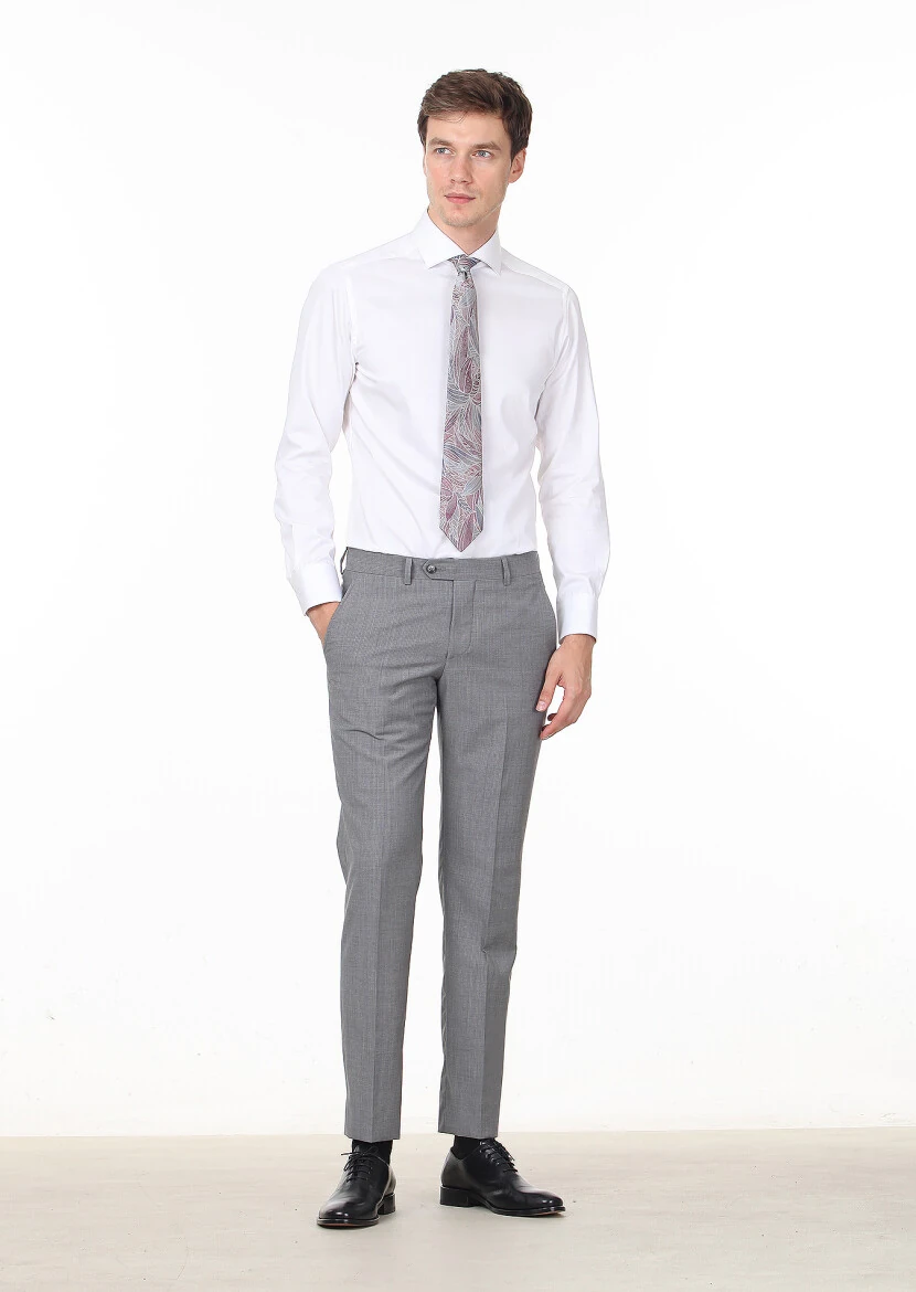 Grey Material Modern Fit Classical 100% Wool Trousers - 1