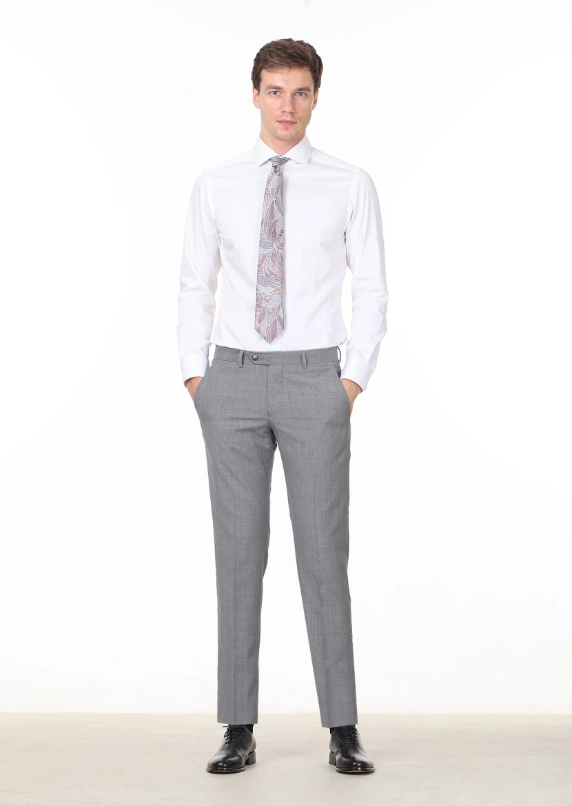 Grey Material Modern Fit Classical 100% Wool Trousers - 2