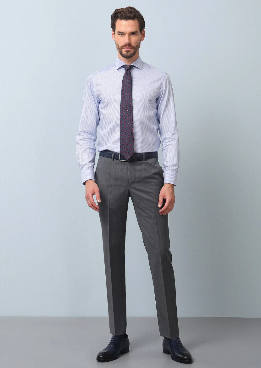 Grey Material Modern Fit Classical 100% Wool Trousers - RAMSEY