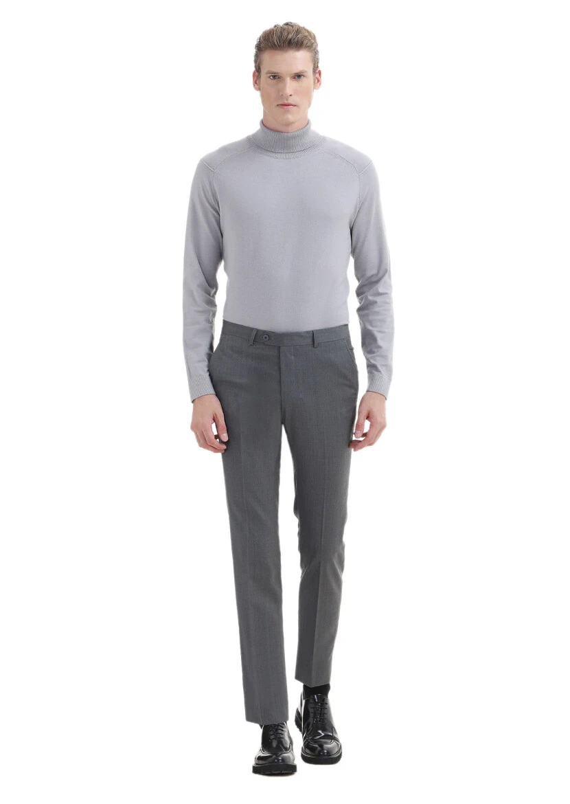 Grey Material Modern Fit Classical 100% Wool Trousers - RAMSEY