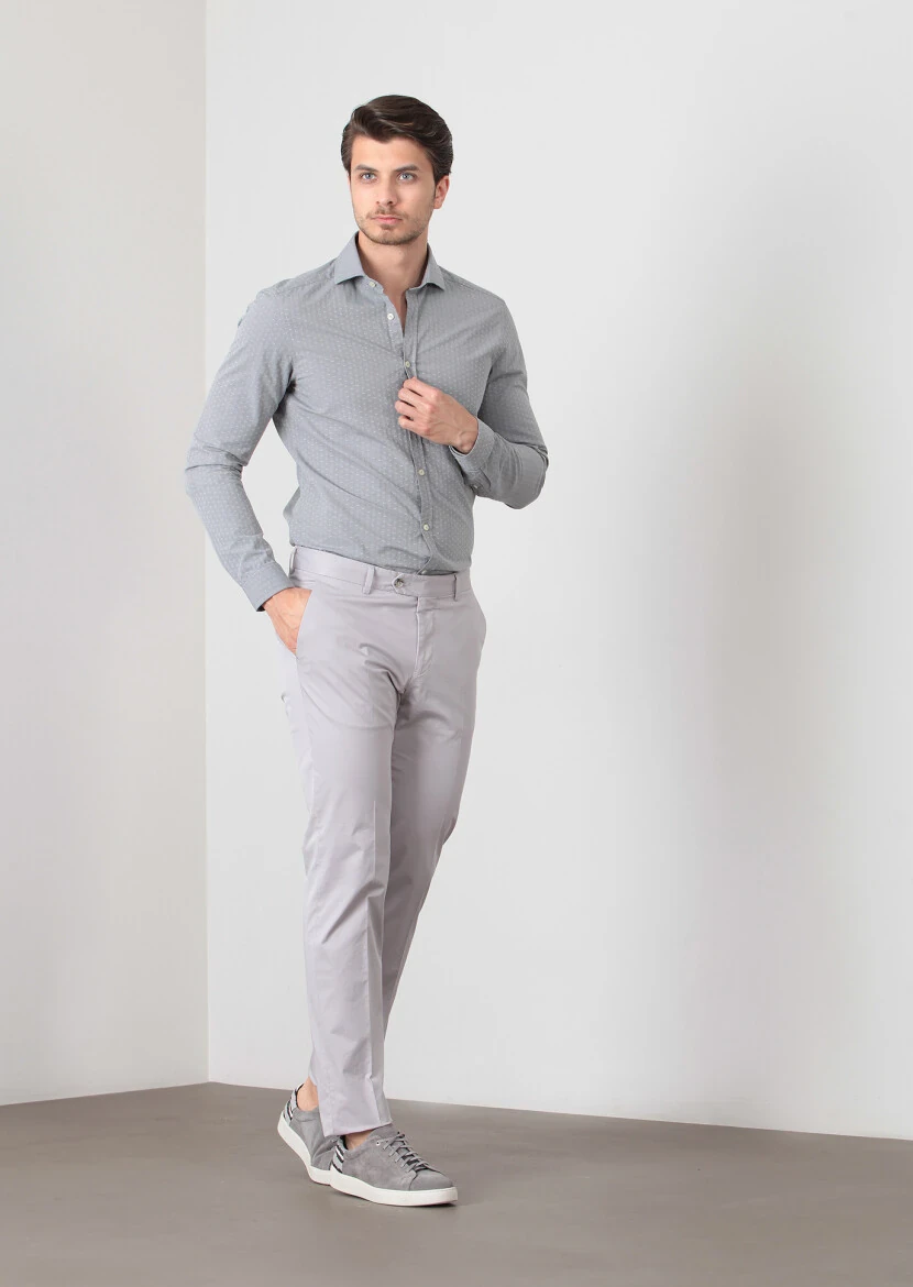 Grey Material Modern Fit Classical Cotton Blended Trousers - 1