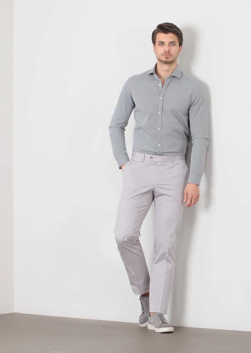 Grey Material Modern Fit Classical Cotton Blended Trousers 