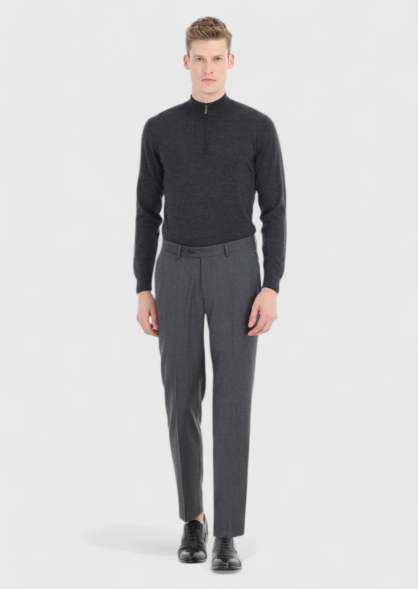 Grey Material Regular Fit Classical 100% Wool Trousers - 1