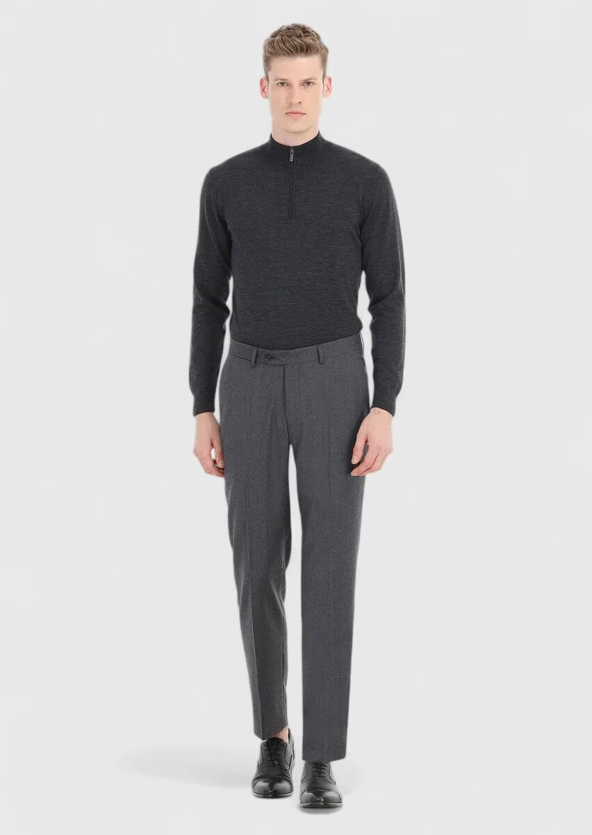 Grey Material Regular Fit Classical 100% Wool Trousers - 1