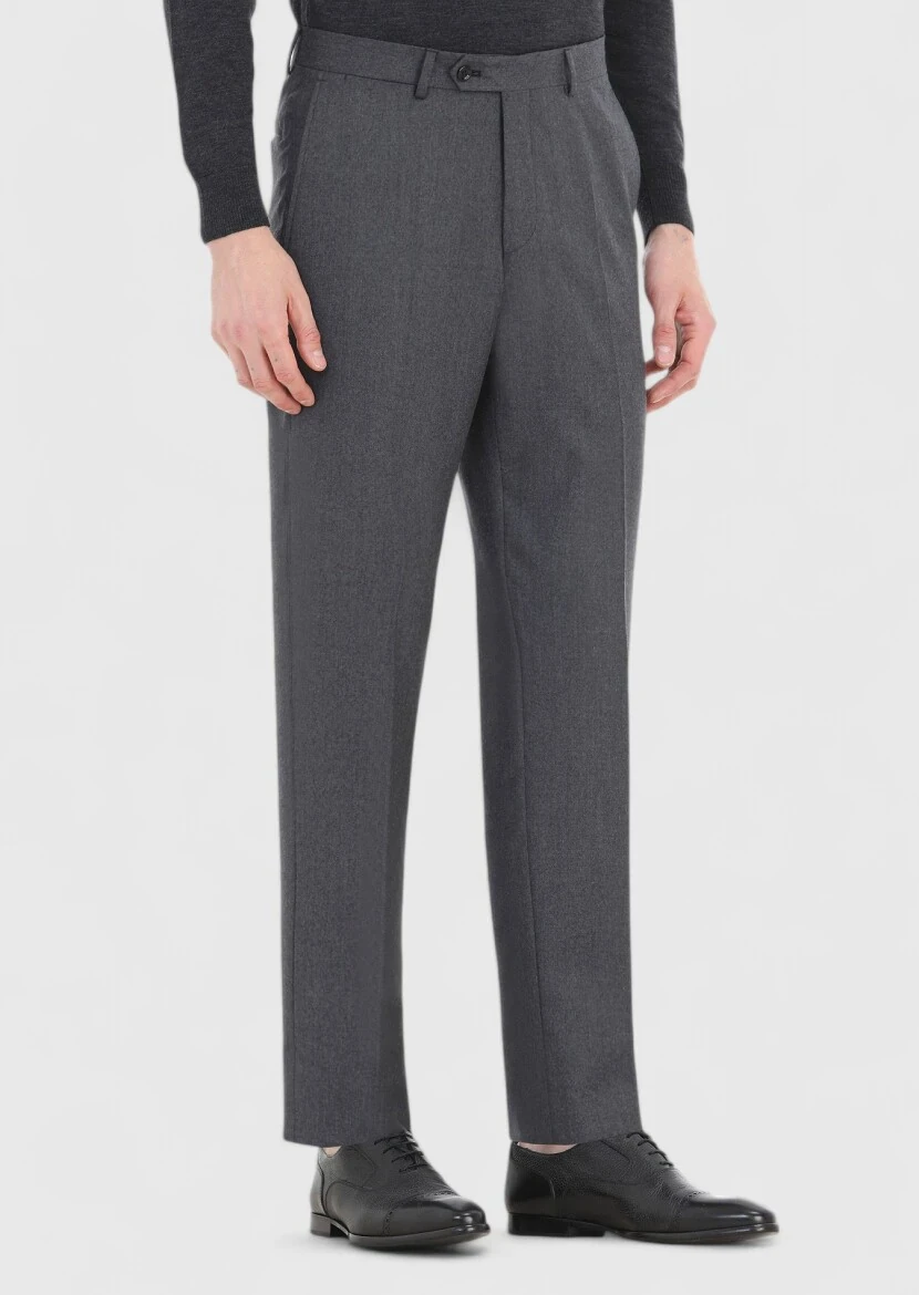 Grey Material Regular Fit Classical 100% Wool Trousers - 2