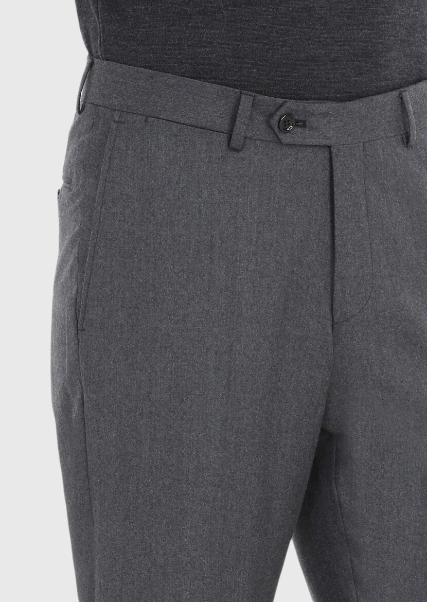 Grey Material Regular Fit Classical 100% Wool Trousers - 3