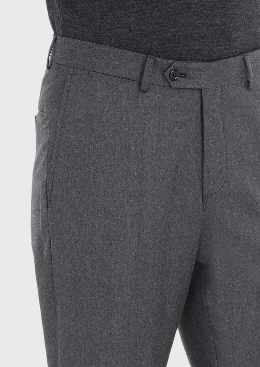 Grey Material Regular Fit Classical 100% Wool Trousers - 3