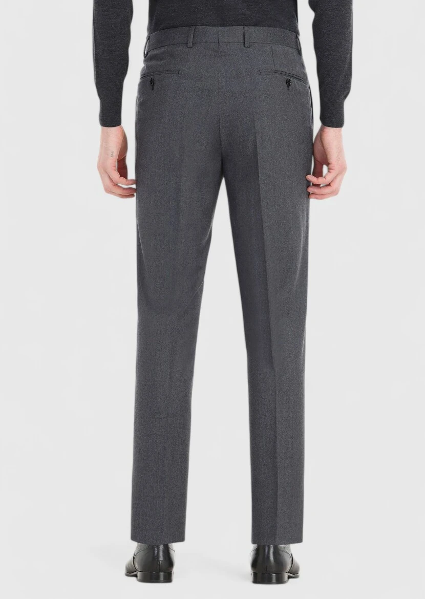Grey Material Regular Fit Classical 100% Wool Trousers - 4