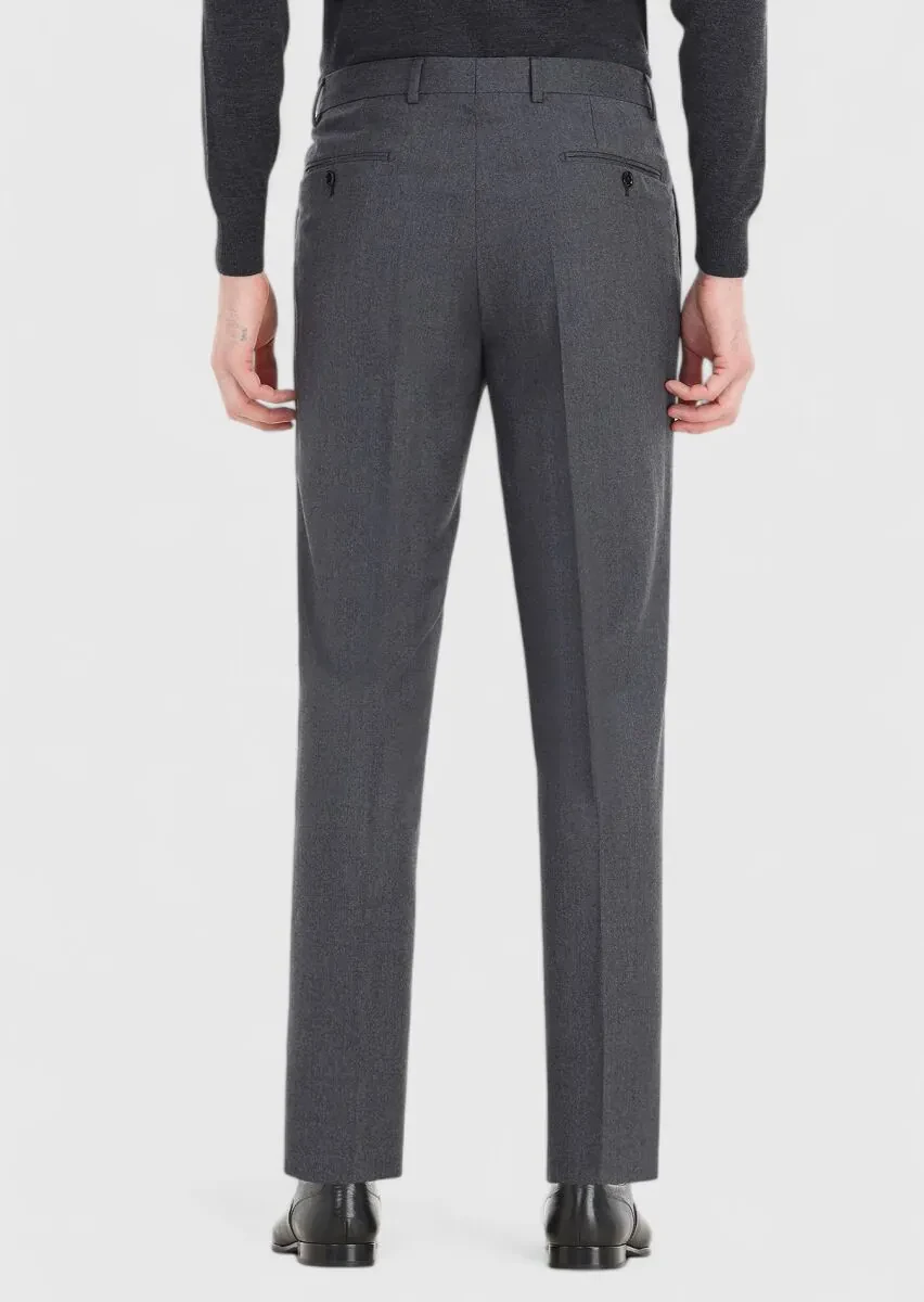 Grey Material Regular Fit Classical 100% Wool Trousers - 4