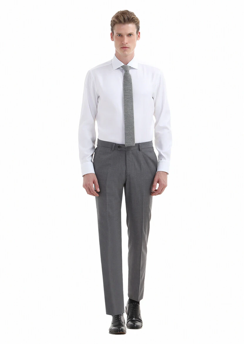 Grey Material Regular Fit Classical 100% Wool Trousers - 1