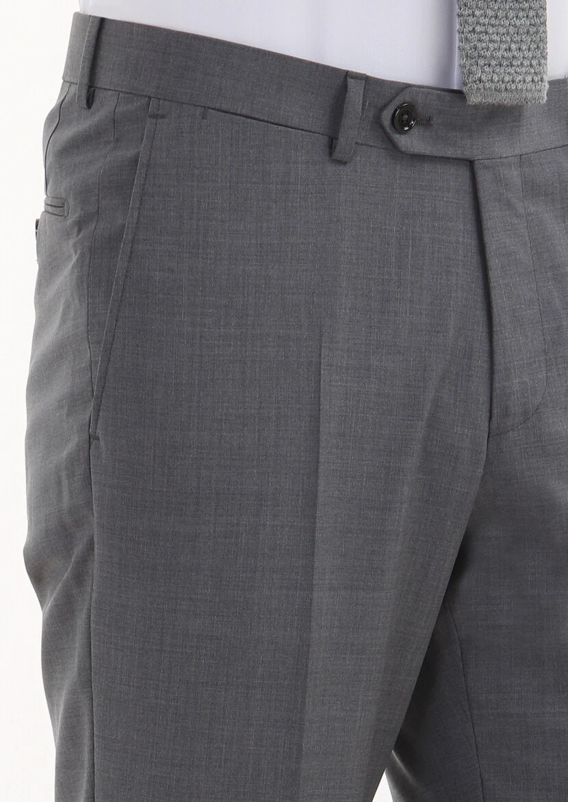 Grey Material Regular Fit Classical 100% Wool Trousers - 3