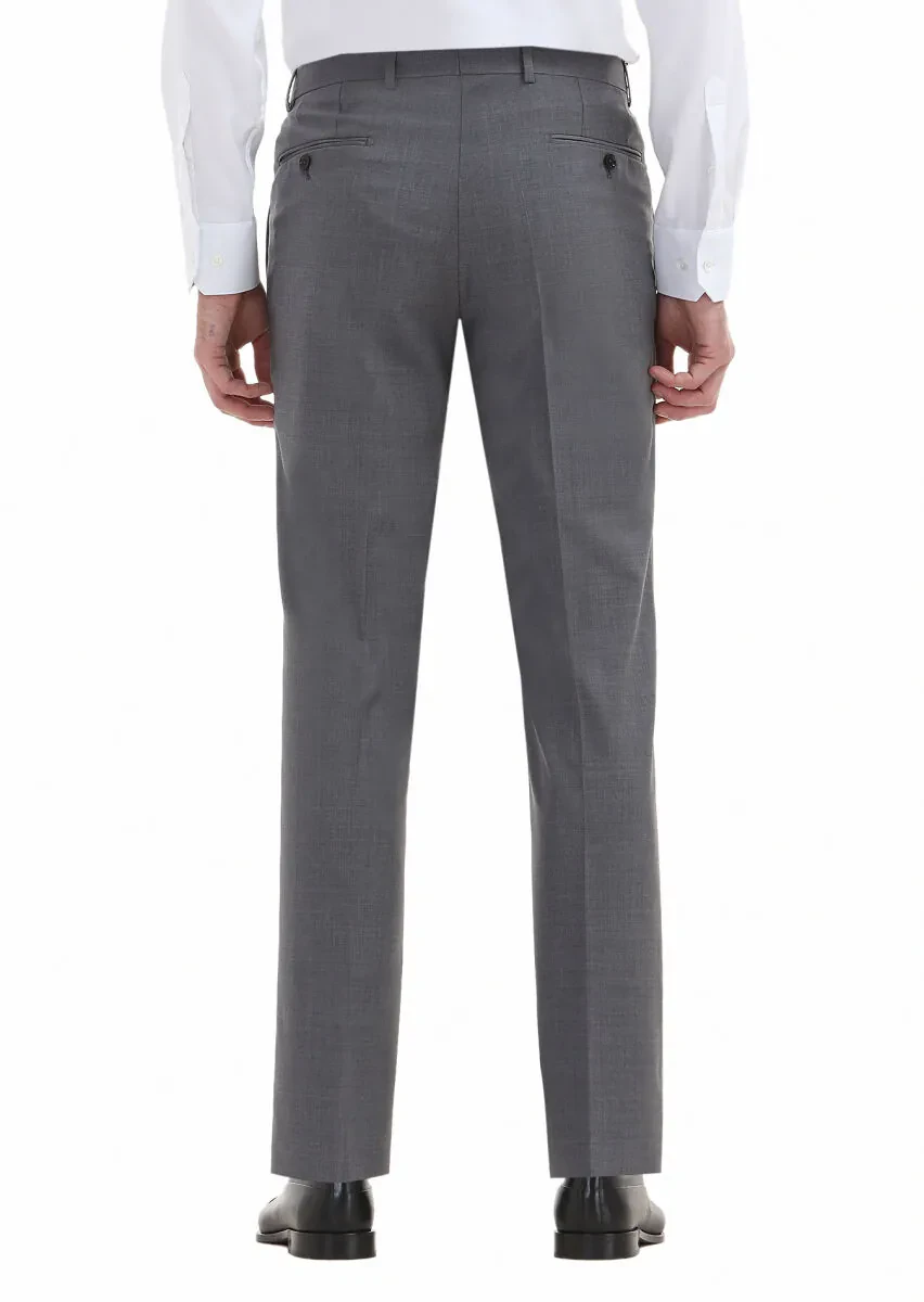 Grey Material Regular Fit Classical 100% Wool Trousers - 4