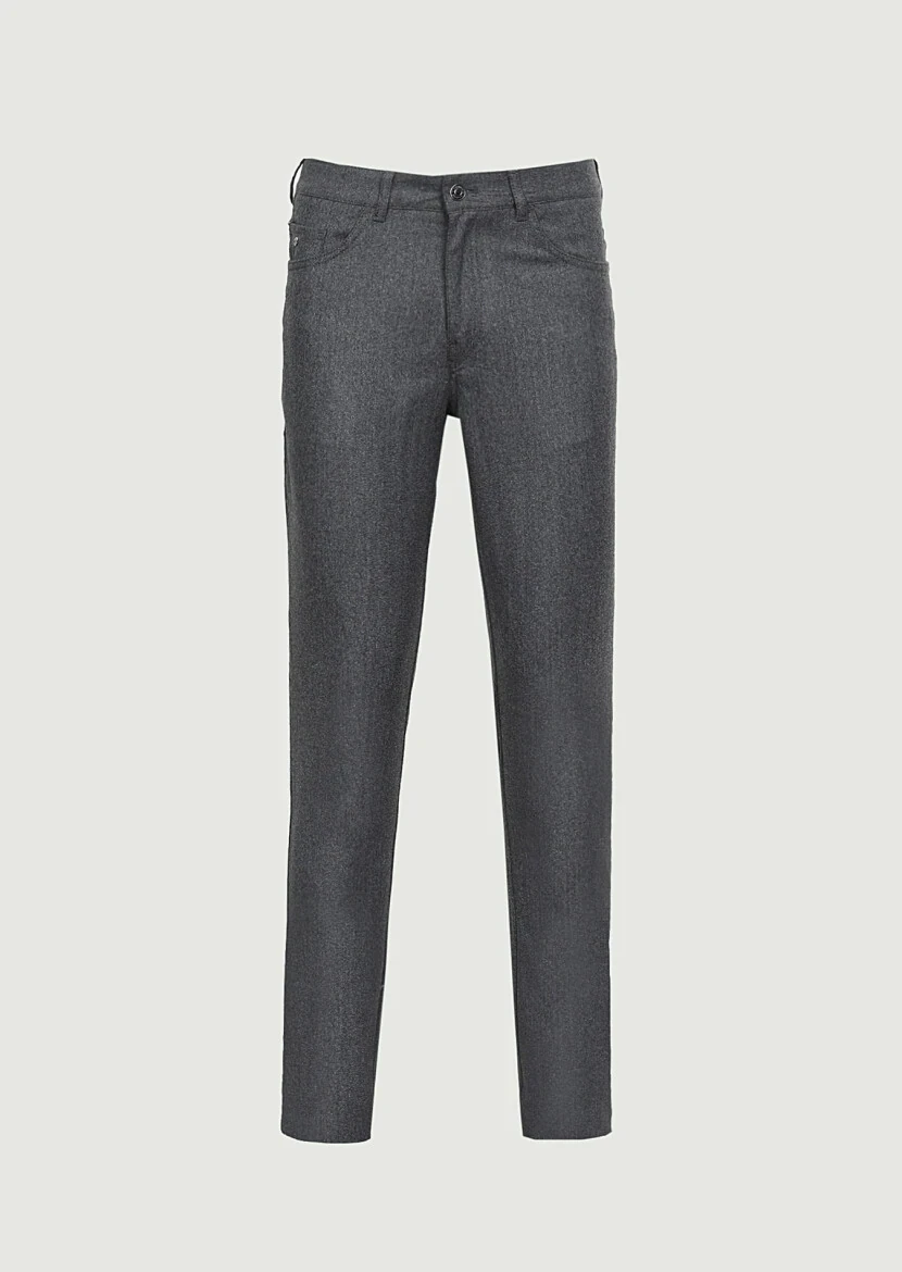 Grey Material Slim Fit Casual Wool Blended Trousers - 6