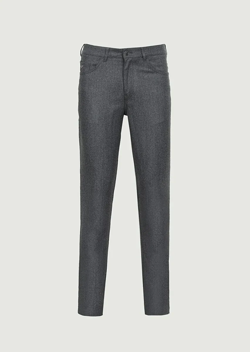Grey Material Slim Fit Casual Wool Blended Trousers - 6