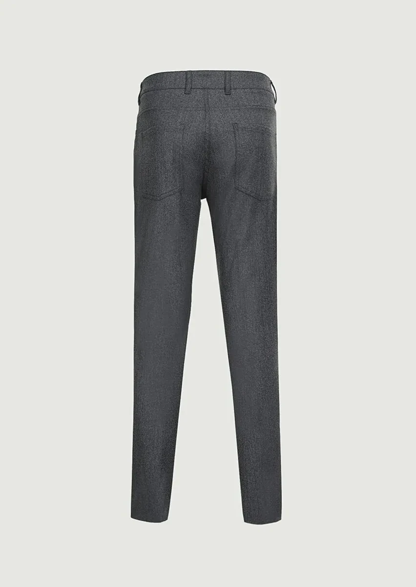 Grey Material Slim Fit Casual Wool Blended Trousers - 7