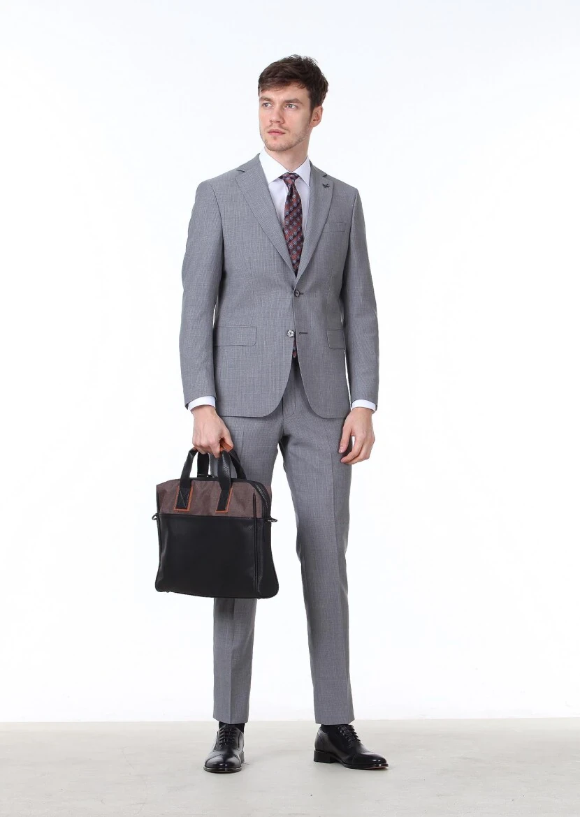 Grey Micro Regular Fit 100% Wool Suit - 1