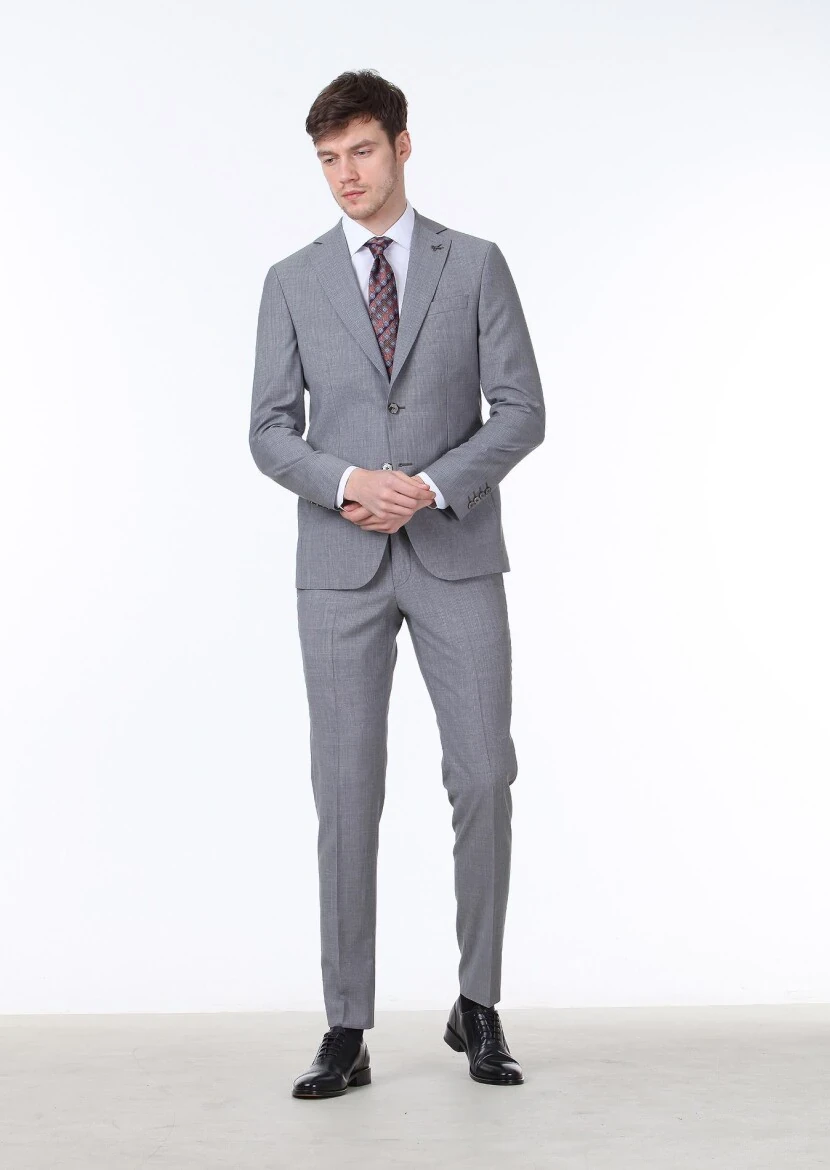 Grey Micro Regular Fit 100% Wool Suit - 2