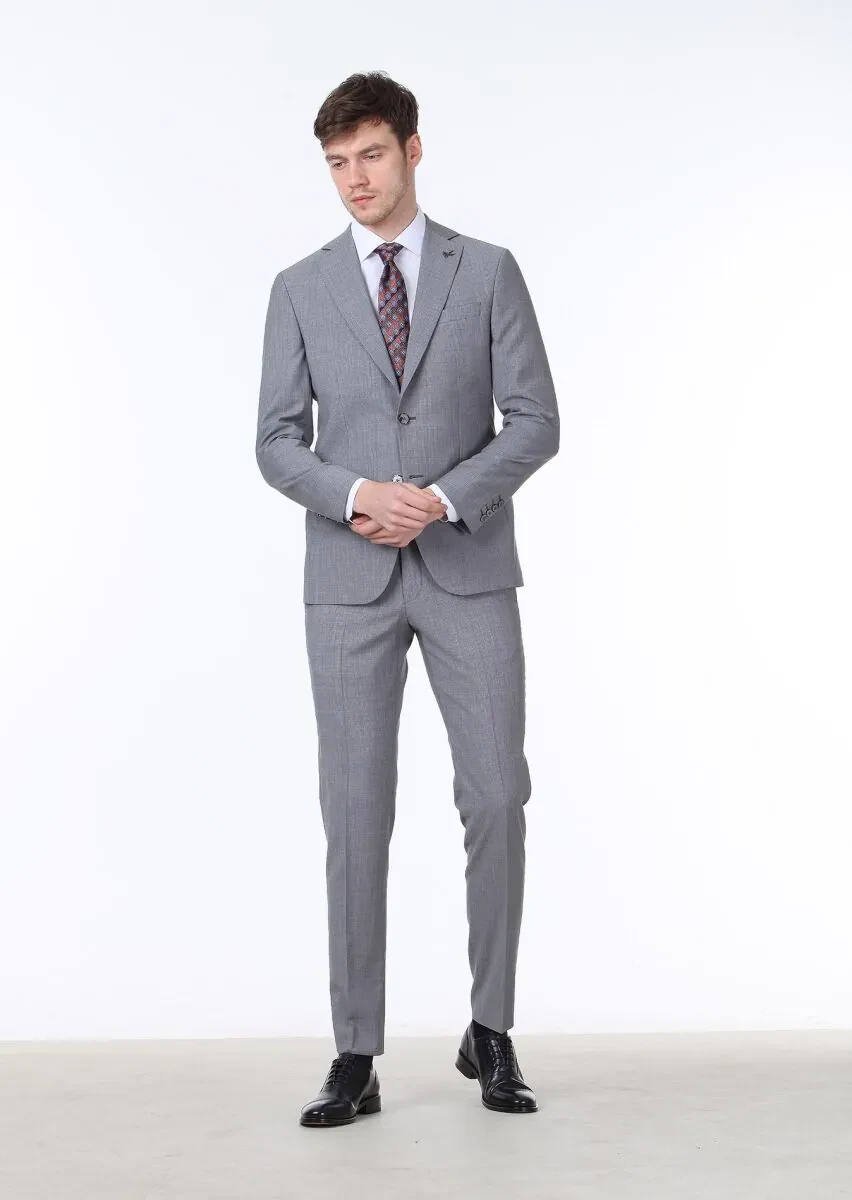 Grey Micro Regular Fit 100% Wool Suit - 2