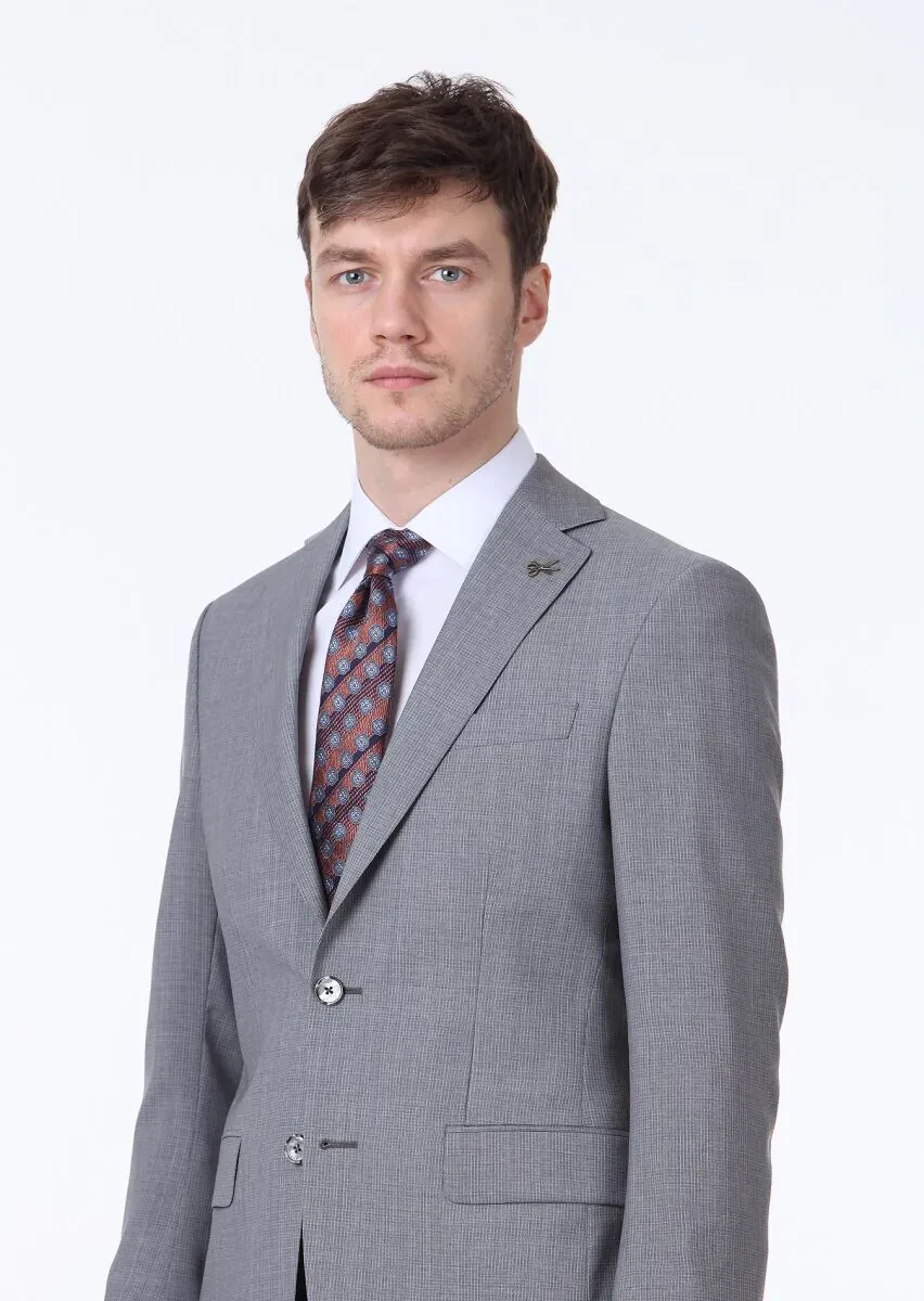 Grey Micro Regular Fit 100% Wool Suit - 3