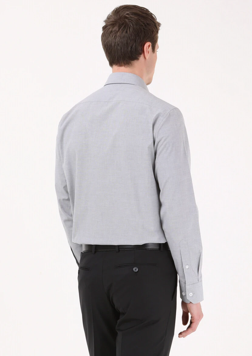 Grey Micro Regular Fit Weaving Classical 100% Cotton Shirt - 5