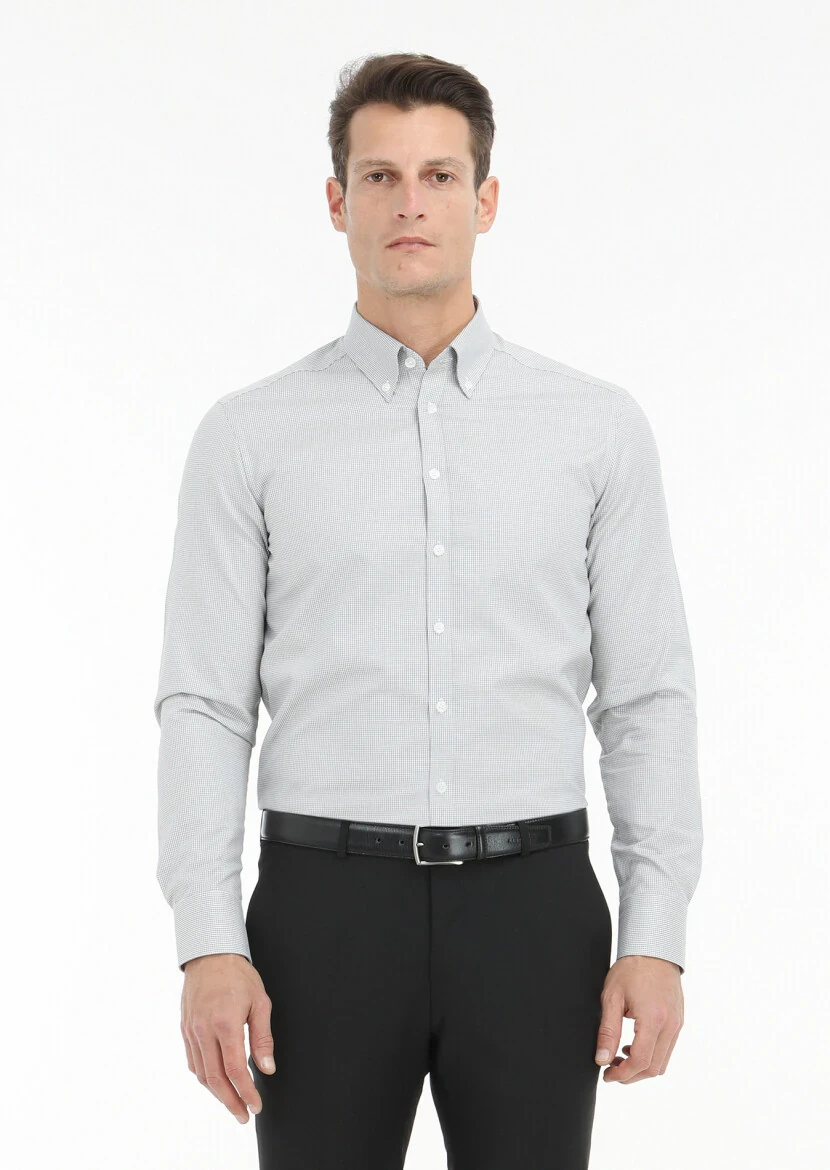 Grey Micro Regular Fit Weaving Classical 100% Cotton Shirt - 2