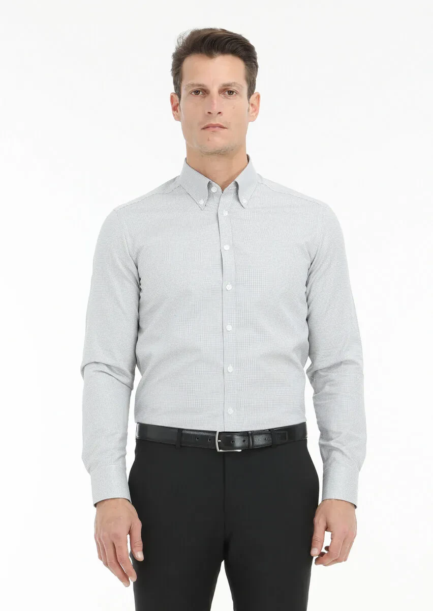 Grey Micro Regular Fit Weaving Classical 100% Cotton Shirt - 2