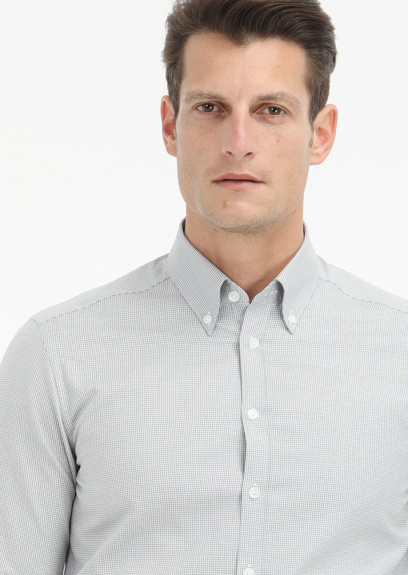 Grey Micro Regular Fit Weaving Classical 100% Cotton Shirt - 3