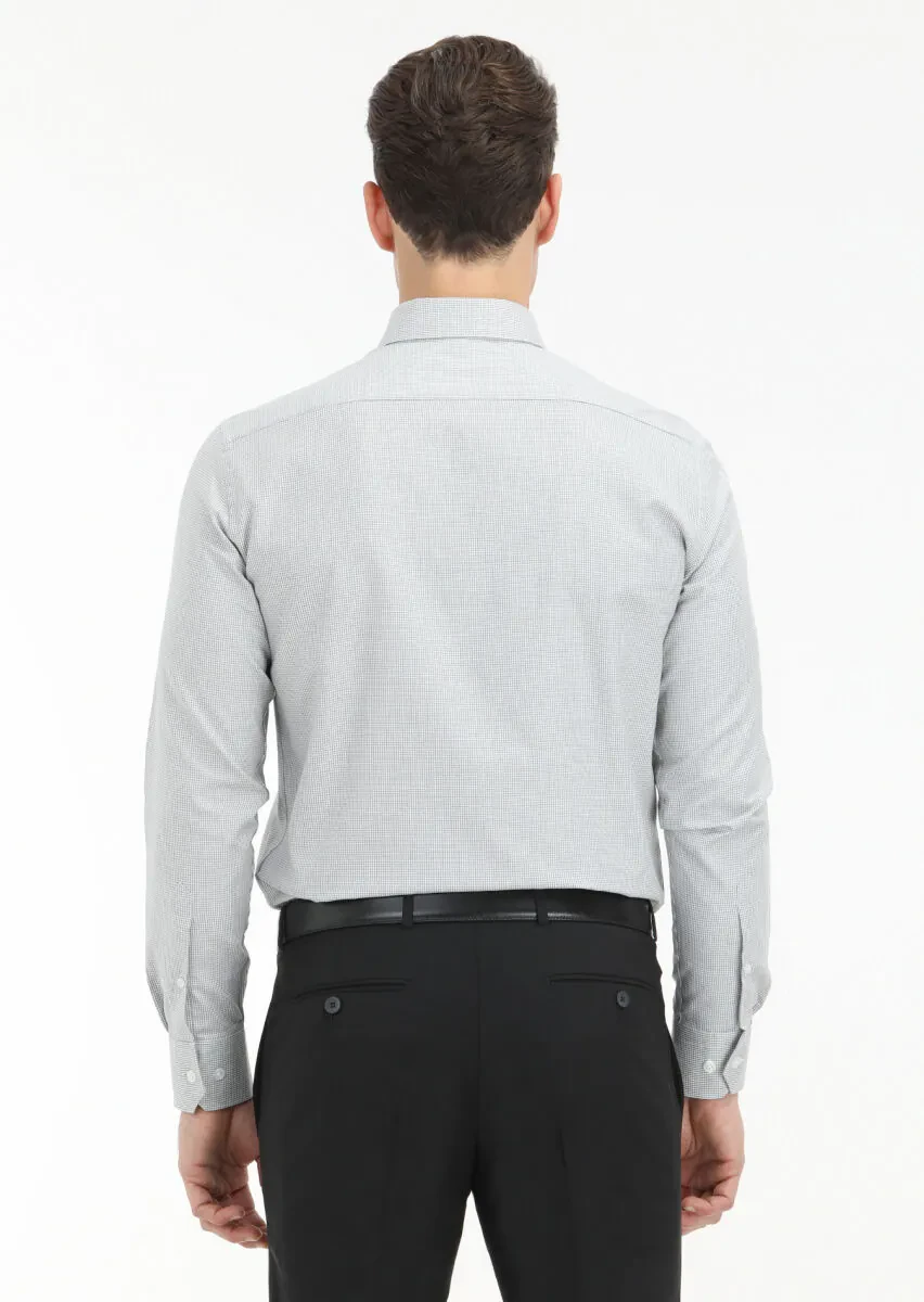 Grey Micro Regular Fit Weaving Classical 100% Cotton Shirt - 4