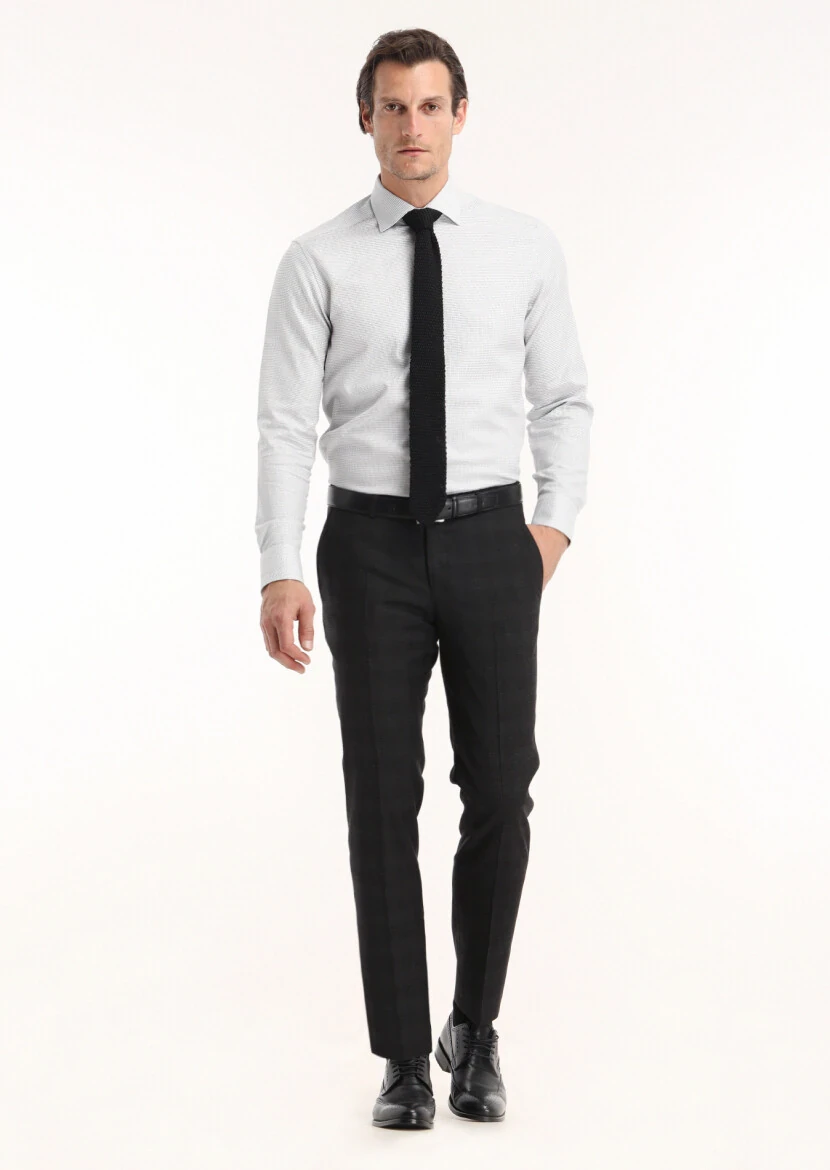 Grey Micro Regular Fit Weaving Classical 100% Cotton Shirt - 1