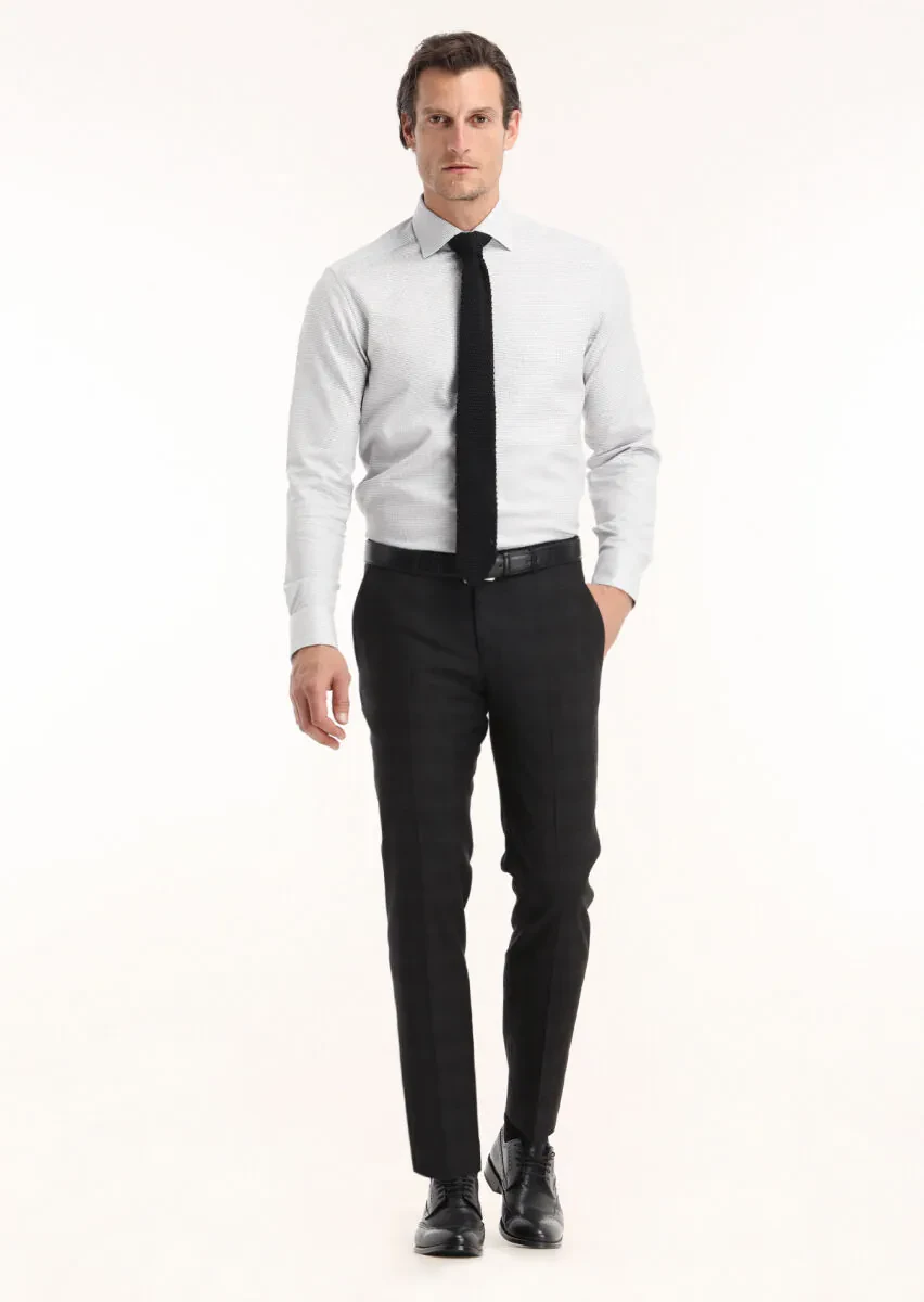 Grey Micro Regular Fit Weaving Classical 100% Cotton Shirt - 1