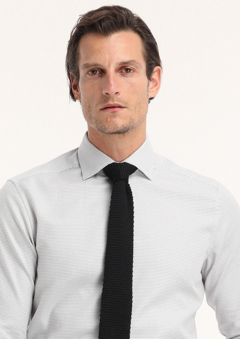 Grey Micro Regular Fit Weaving Classical 100% Cotton Shirt - 2