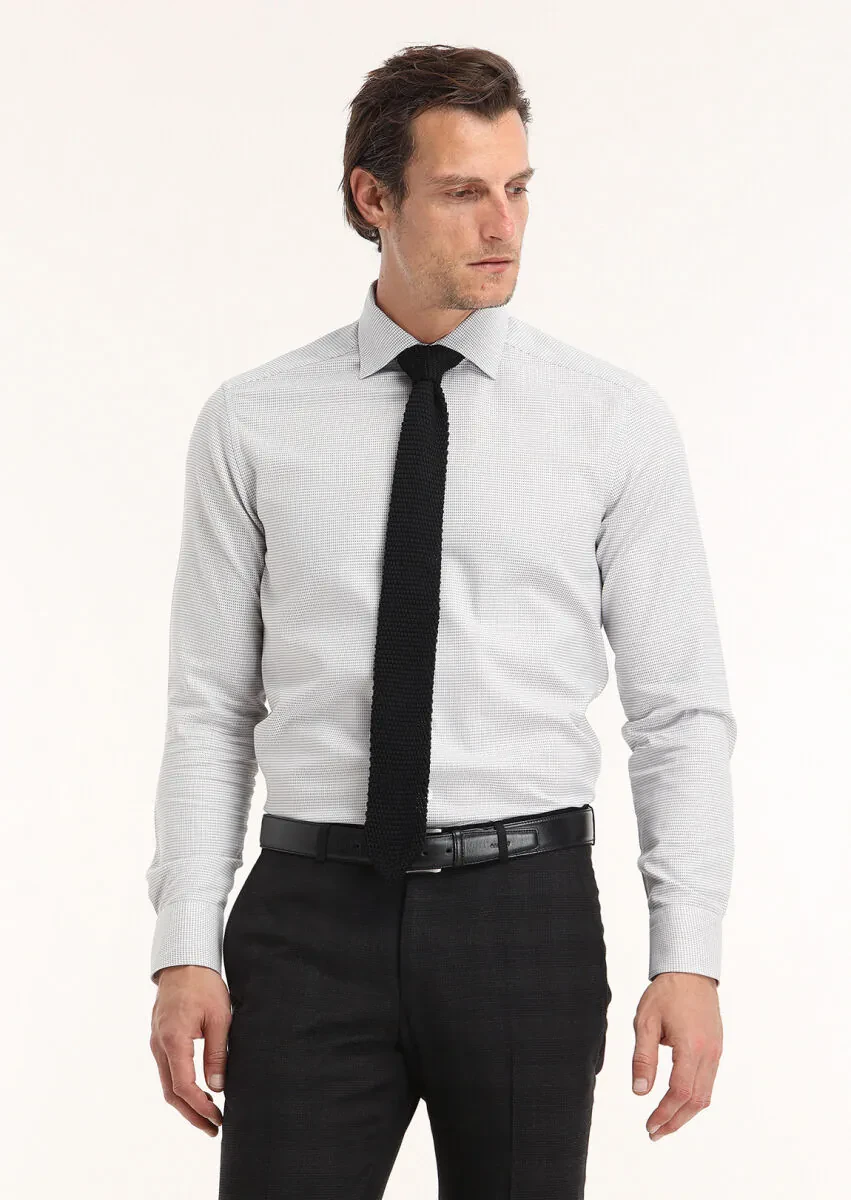 Grey Micro Regular Fit Weaving Classical 100% Cotton Shirt - 3