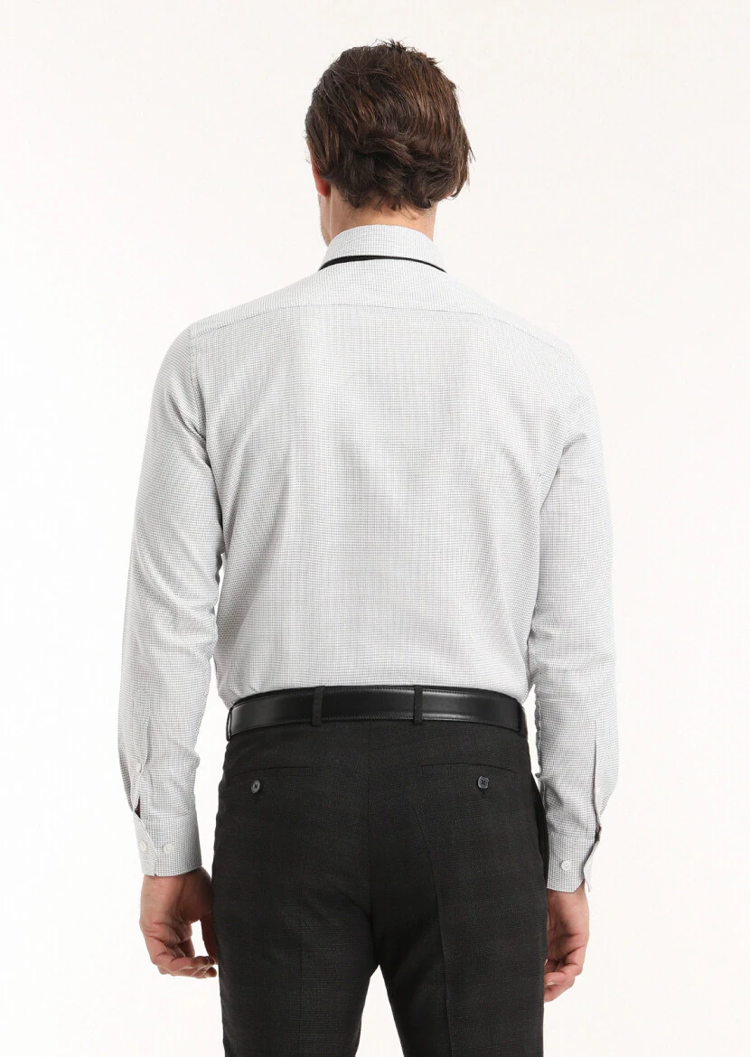 Grey Micro Regular Fit Weaving Classical 100% Cotton Shirt - 4