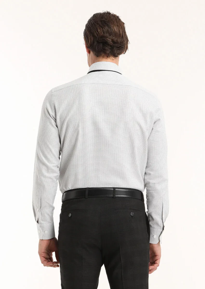 Grey Micro Regular Fit Weaving Classical 100% Cotton Shirt - 4