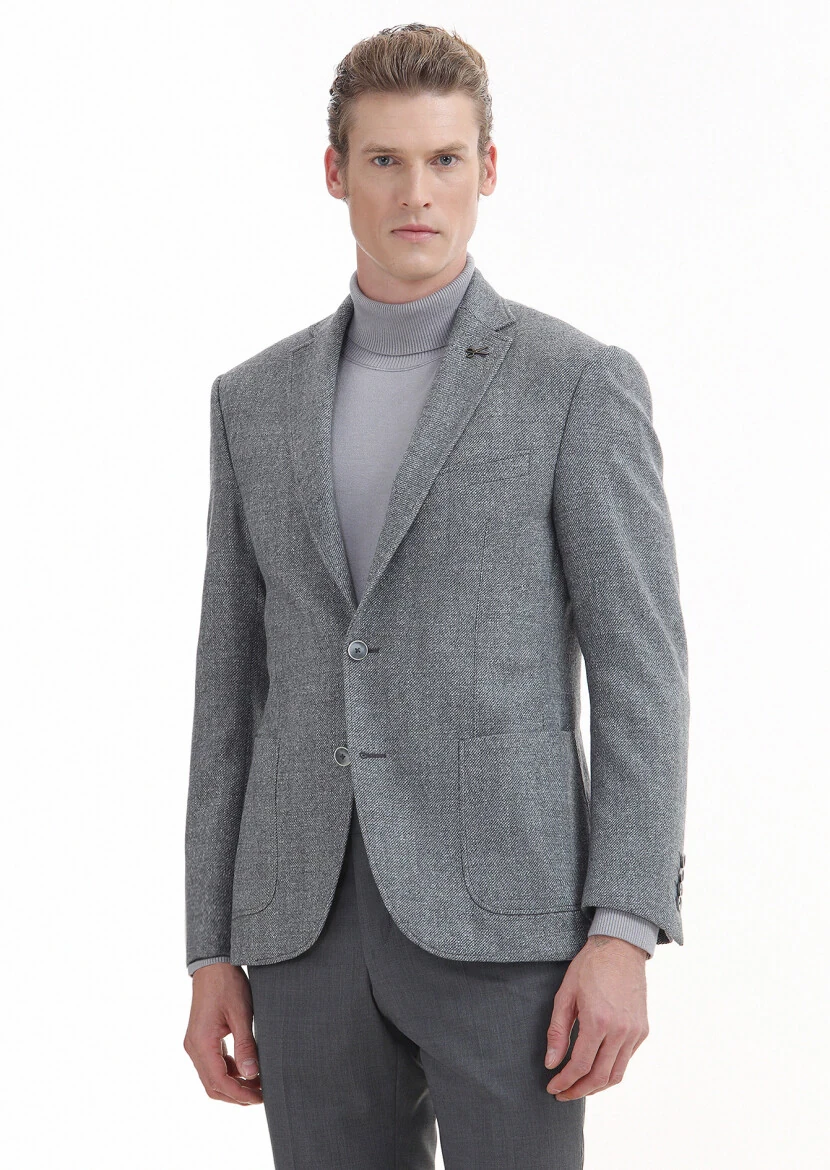 Grey Micro Zeroweight Slim Fit 100% Wool Jacket - 1