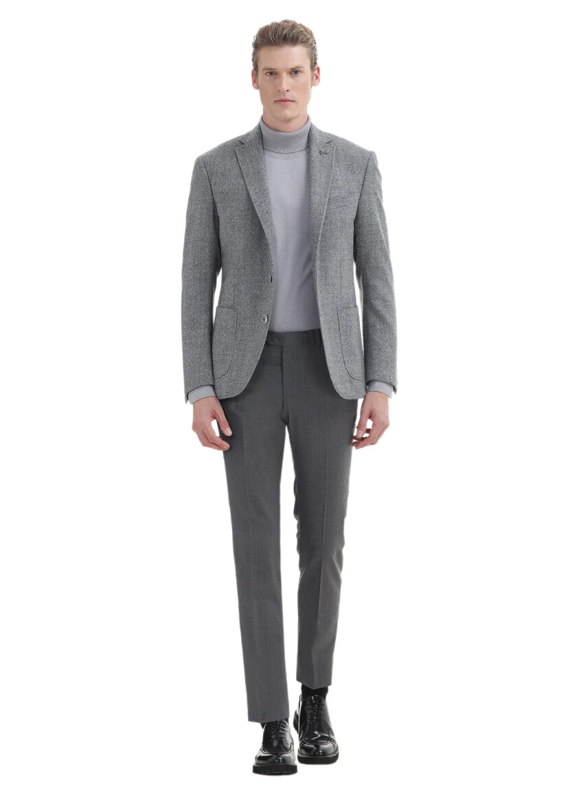Grey Micro Zeroweight Slim Fit 100% Wool Jacket - 2