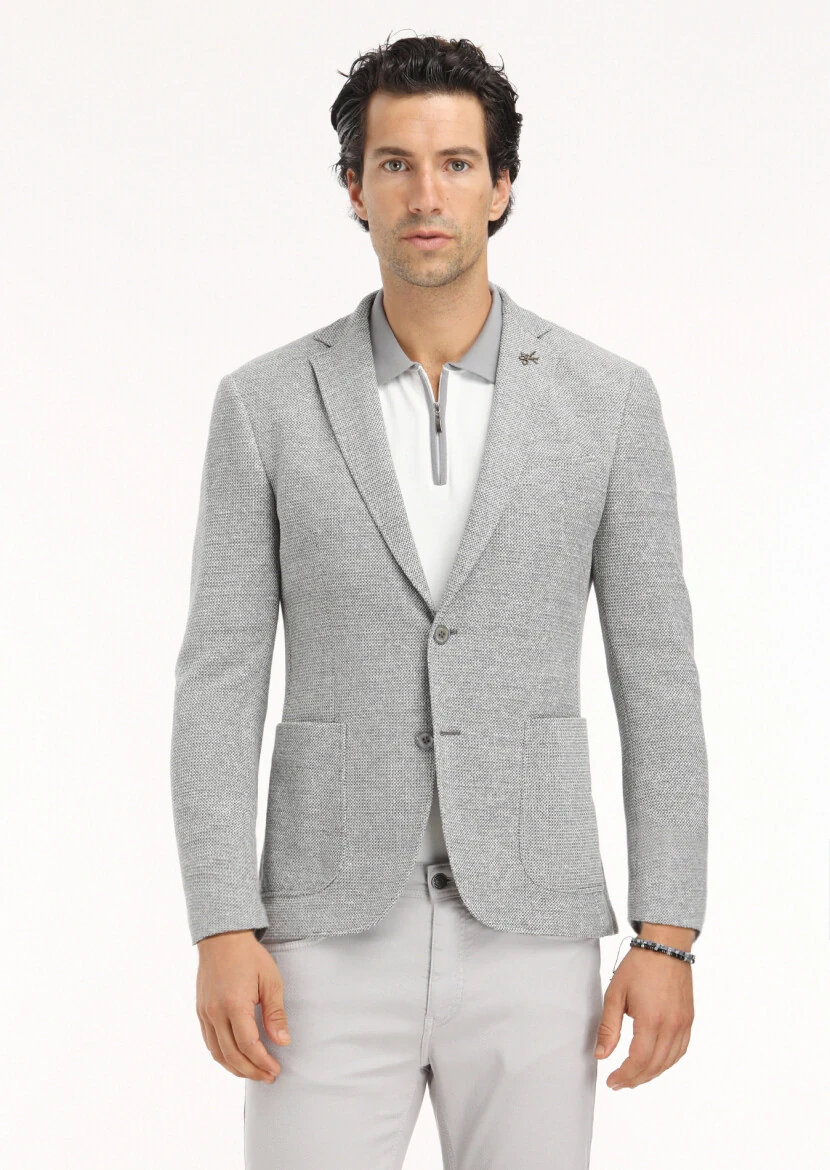Grey Micro Zeroweight Slim Fit Cotton Blended Jacket - 2