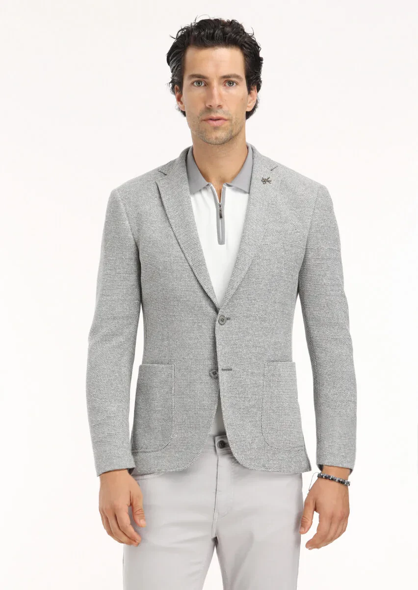 Grey Micro Zeroweight Slim Fit Cotton Blended Jacket - 2