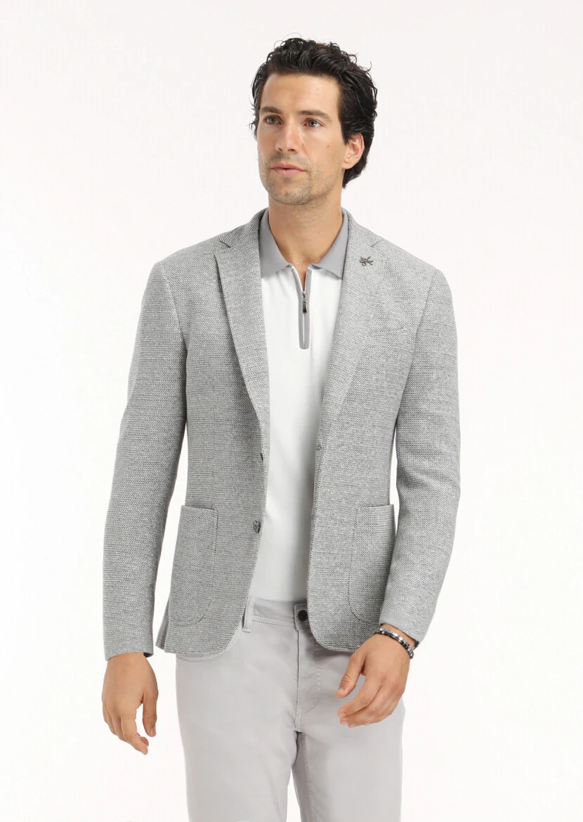 Grey Micro Zeroweight Slim Fit Cotton Blended Jacket - 3