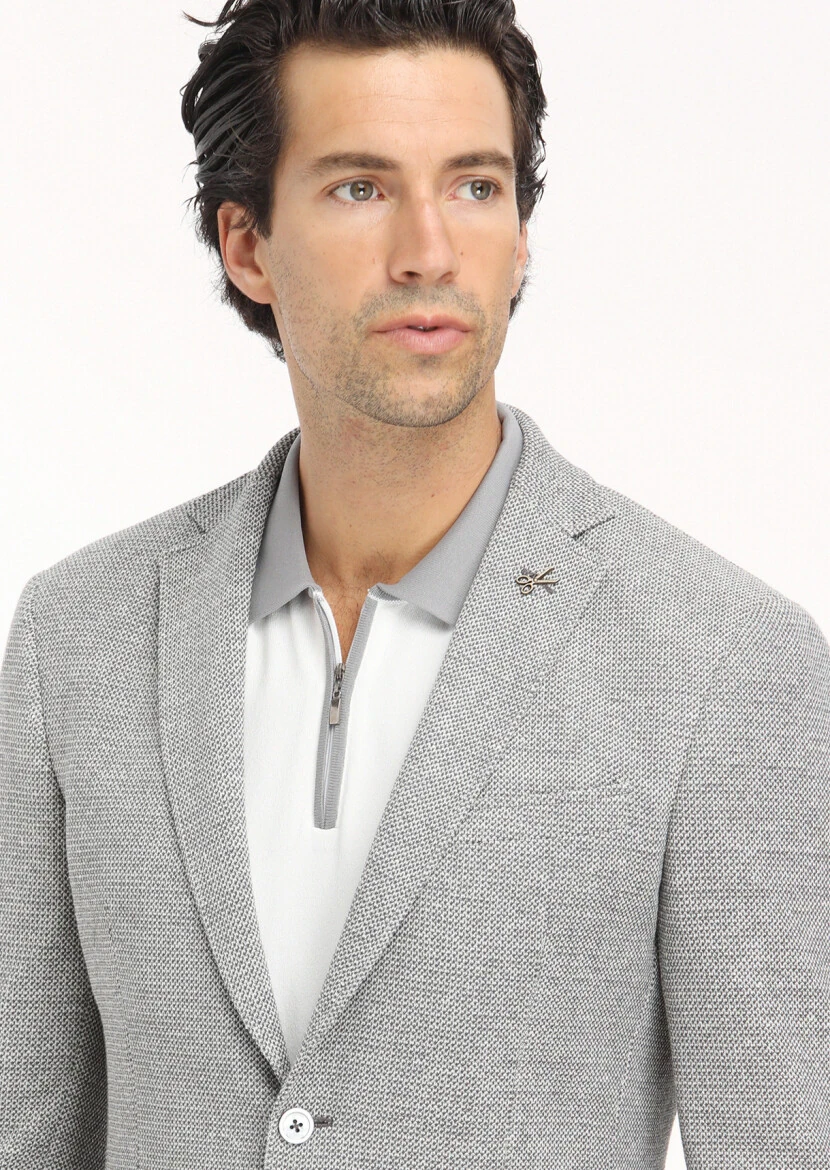 Grey Micro Zeroweight Slim Fit Cotton Blended Jacket - 4