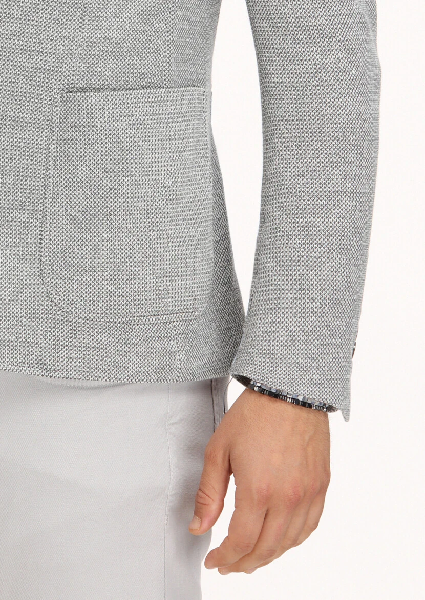 Grey Micro Zeroweight Slim Fit Cotton Blended Jacket - 5