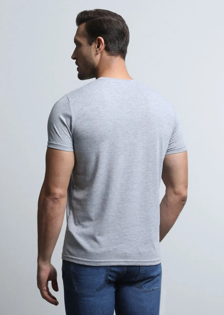 Grey Patterned 100% Cotton T-Shirt - 5
