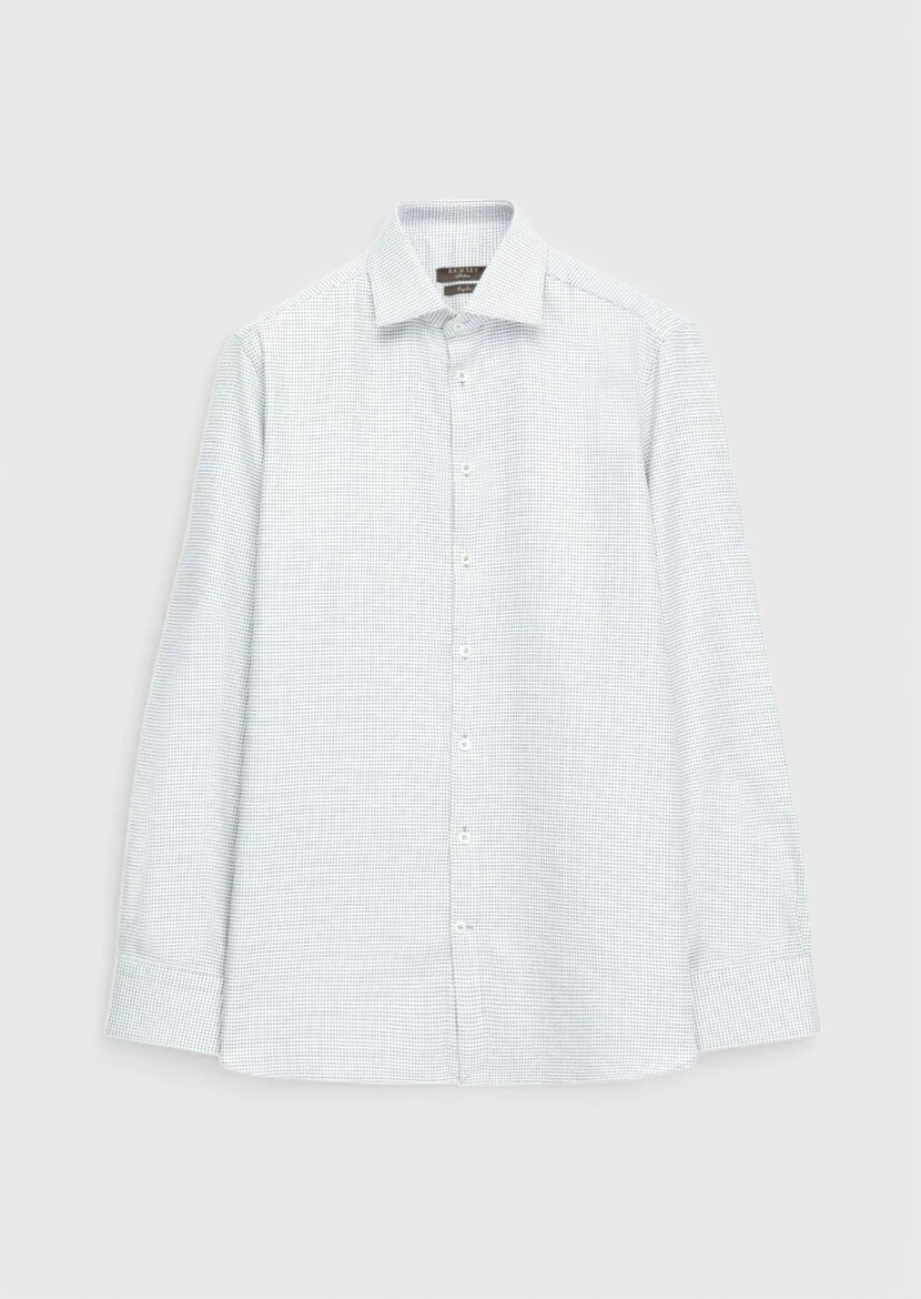 Grey Patterned Regular Fit Weaving Classical 100% Cotton Shirt - RAMSEY