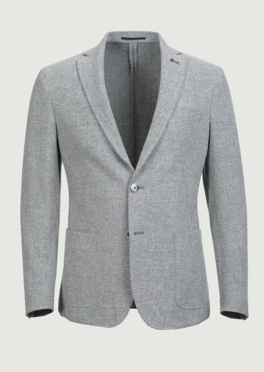 Grey Patterned Shirt Shoulder Slim Fit Wool Blended Jacket - 6
