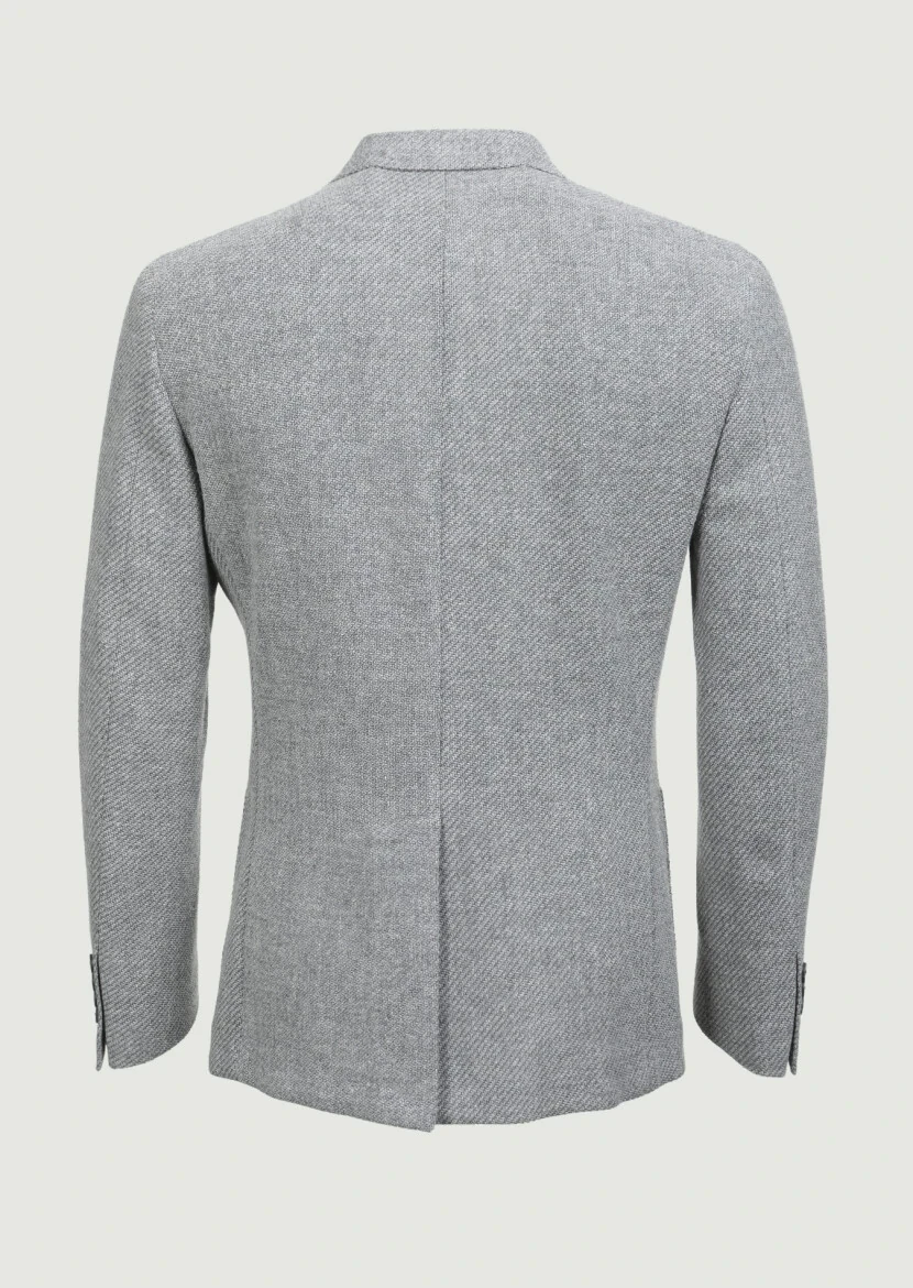 Grey Patterned Shirt Shoulder Slim Fit Wool Blended Jacket - 7