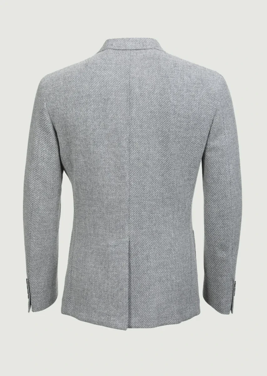 Grey Patterned Shirt Shoulder Slim Fit Wool Blended Jacket - 7