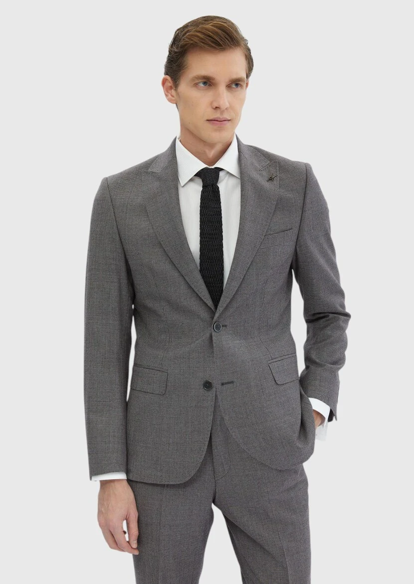 Grey Patterned Zeroweight Slim Fit 100% Wool Suit - RAMSEY