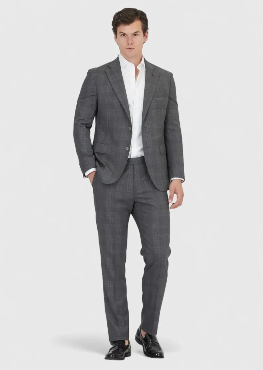 Grey Patterned Zeroweight Slim Fit Wool Blended Suit - 2