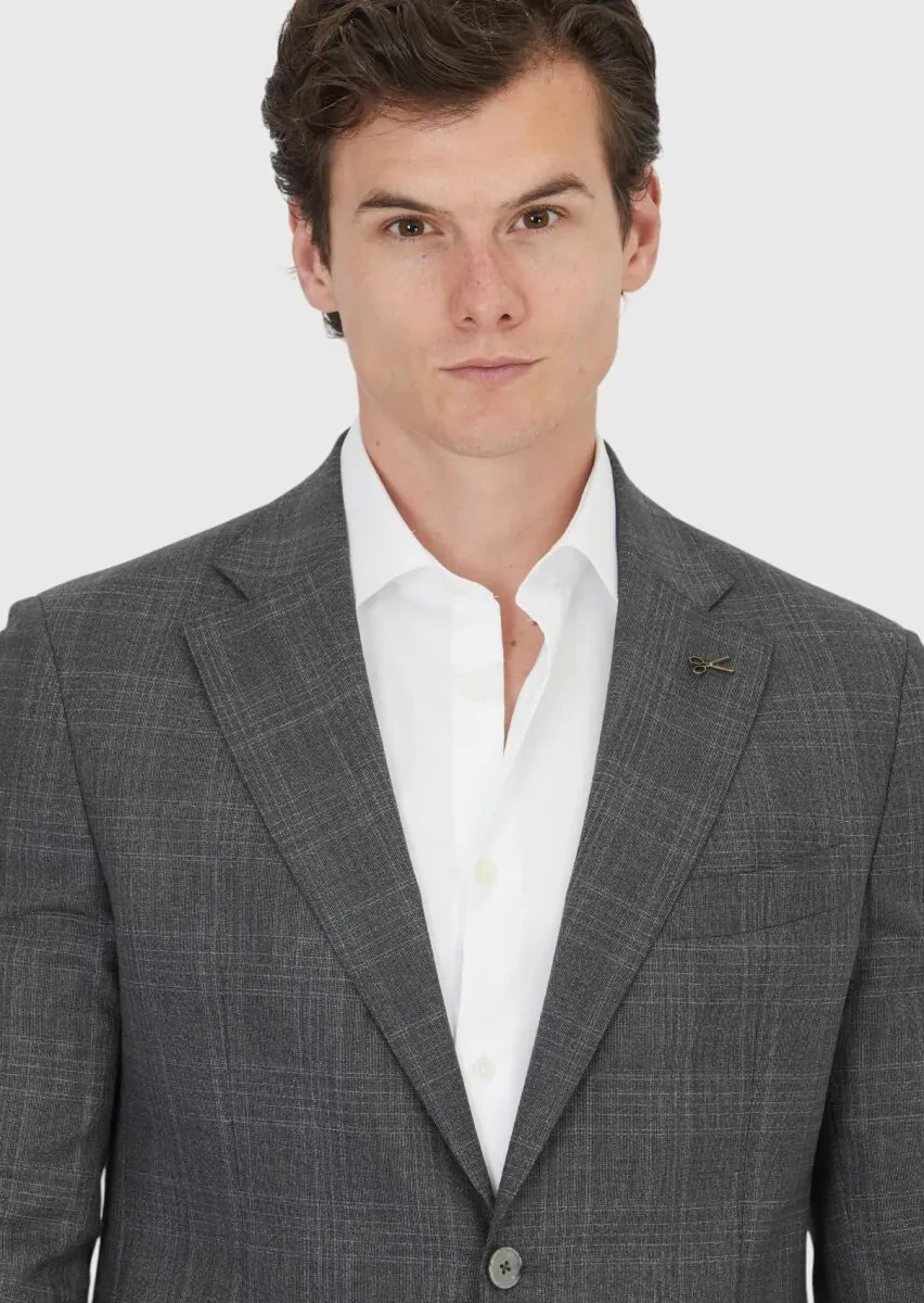 Grey Patterned Zeroweight Slim Fit Wool Blended Suit - 3